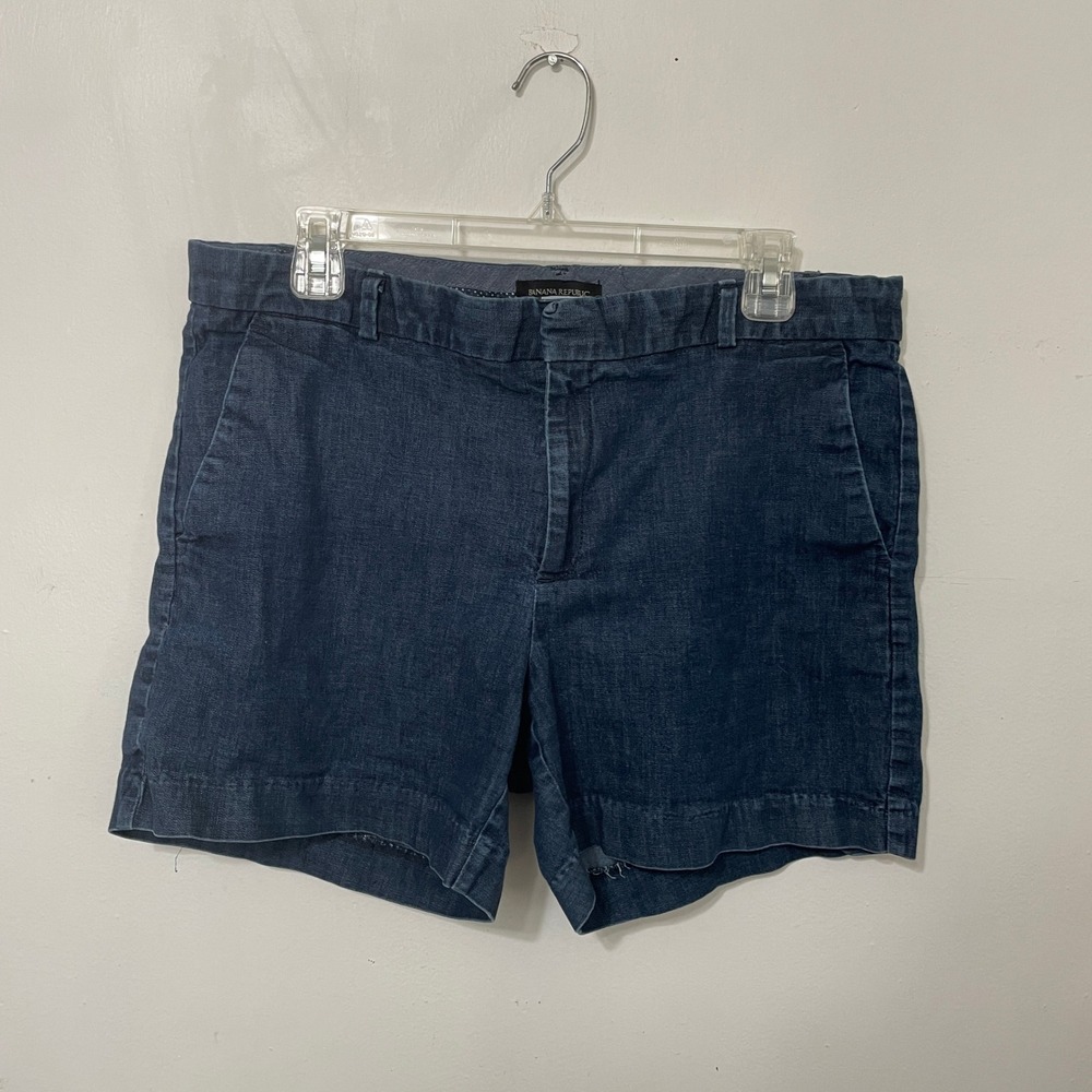 Banana Republic‎ Hampton Denim Shorts Womens 31 12 Dark Indigo Blue Chino Style